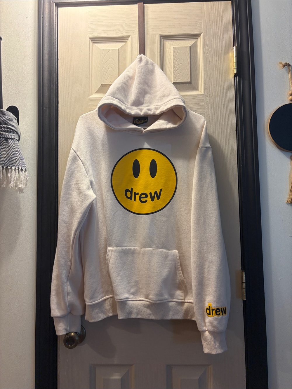 DREW Cream Hoodie with Yellow Smiley Logo size L